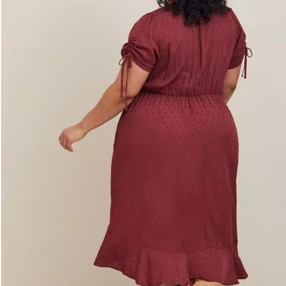 Torrid Midi Swiss Dot Surplice Dress Short Sleeve Pockets Size 4X Rust Red - Picture 2 of 12